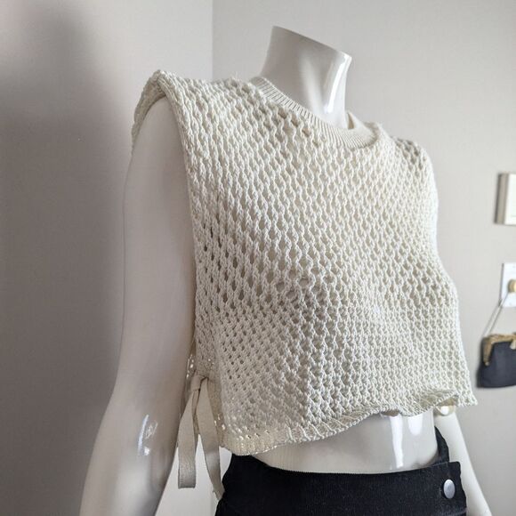 Zara Crochet cropped tank top side ties mesh see through size M - Picture 6 of 8